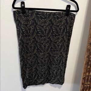 Black and Green Leaf-Print Pencil Skirt